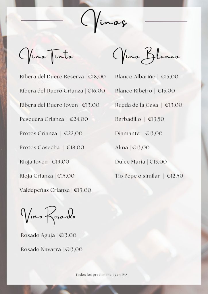 carta de vinos el fogón de amos